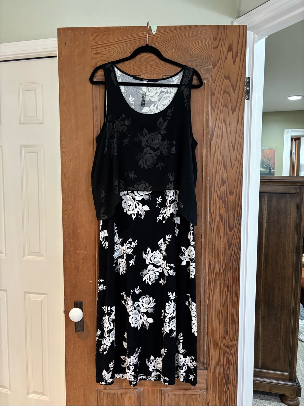 Kensie Black & White Floral Layered Tank Midi Dress Size XL
